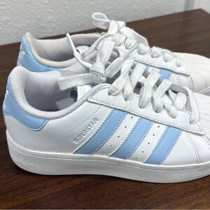 adidas Superstar White and Light Blue Men's Shoes